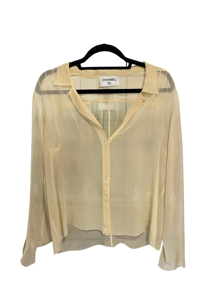 Chanel Cream Chiffon Longsleeve Button Up