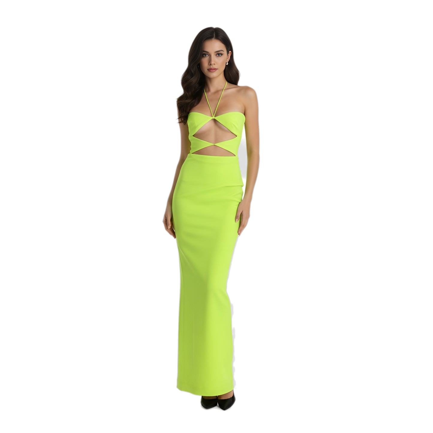alex perry neon yellow cut out gown