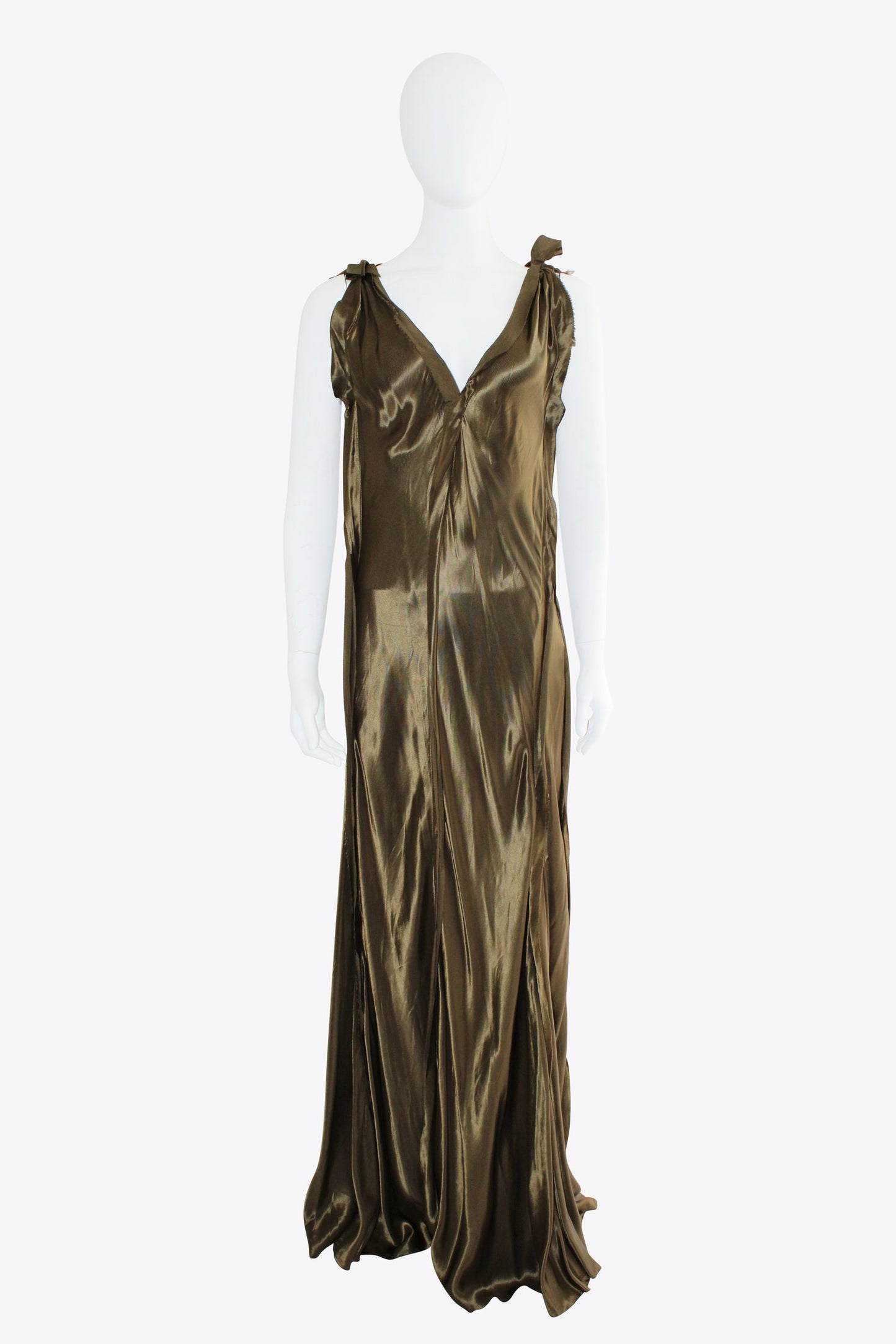 Lanvin Green Silk V-Neck Gown