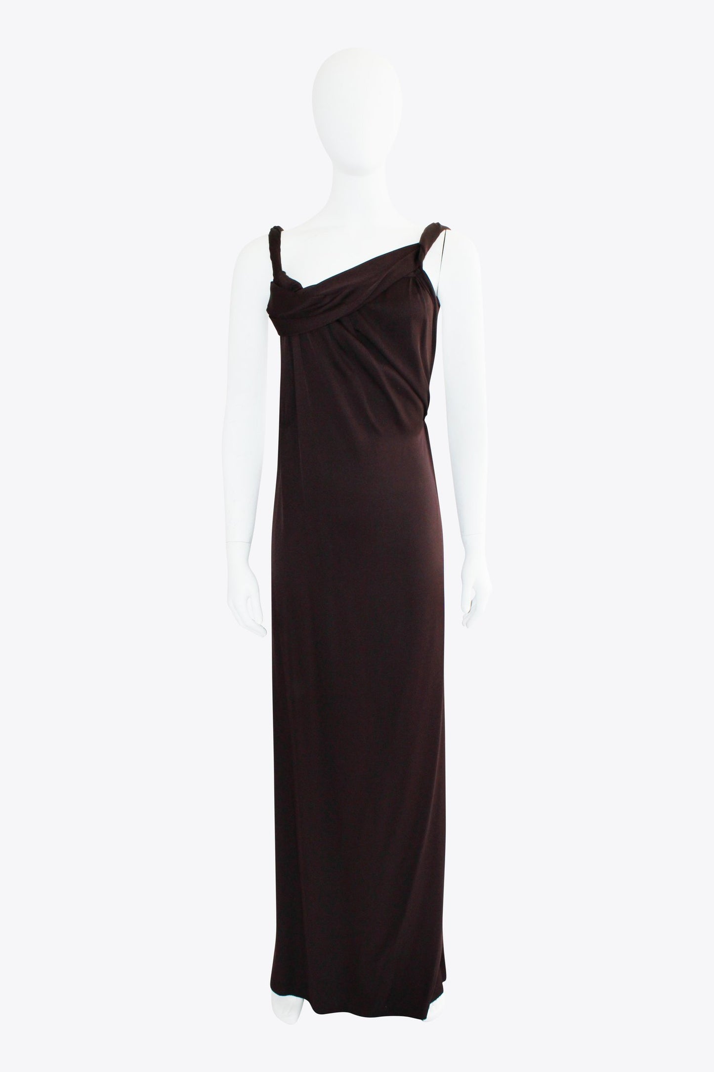 Gucci Brown Silk Draped Neckline Gown