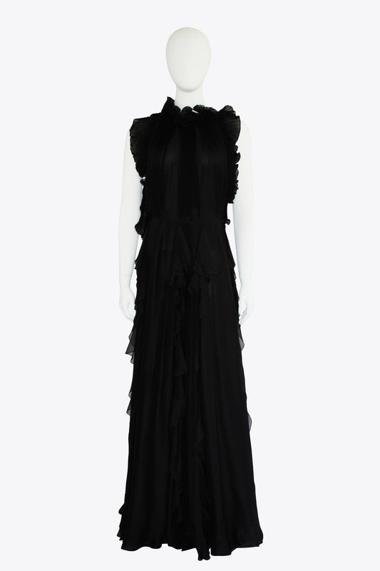 Ralph & Russo Black Ruffle High-Neck Gown