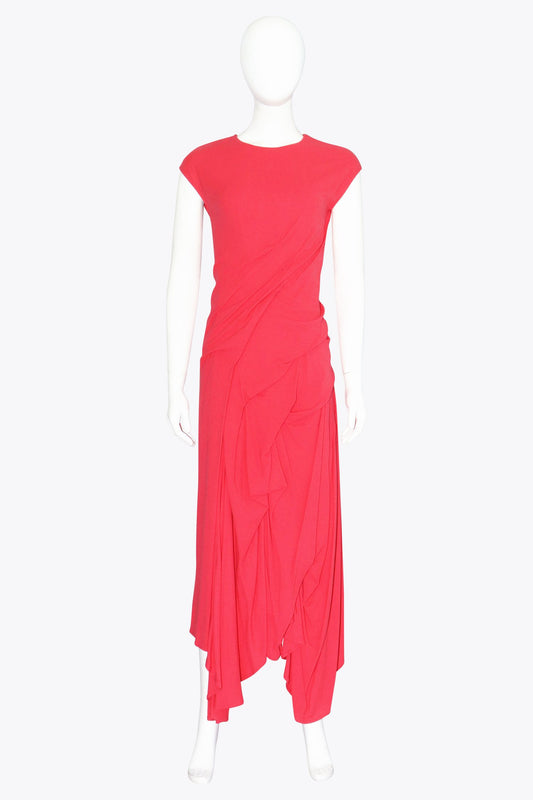 Red Short Sleeve Draped Gown