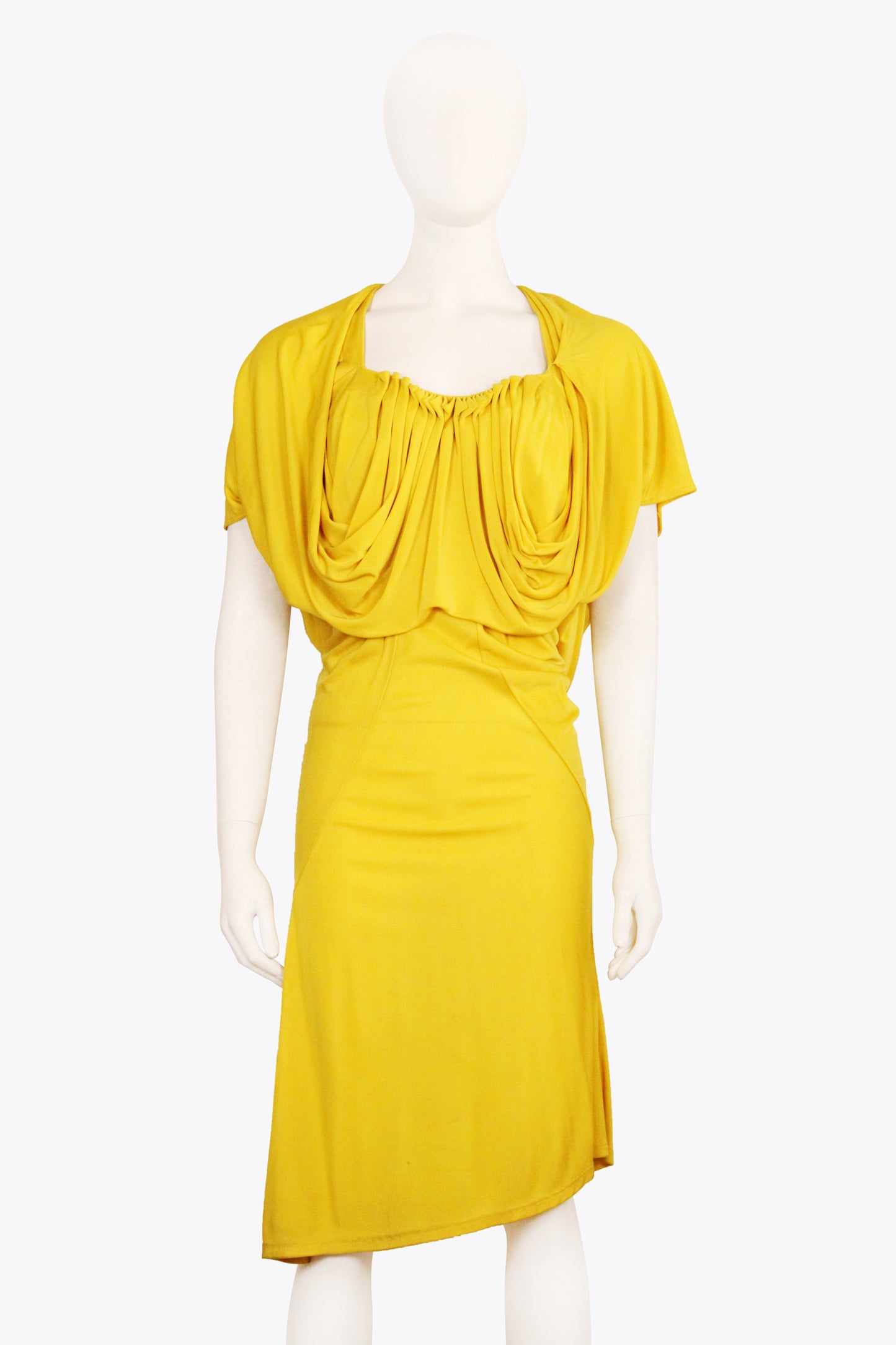 Galliano Yellow Droop Sleeve Midi Dress