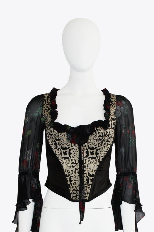 Moschino Black Embroidered Long Sleeve Corset