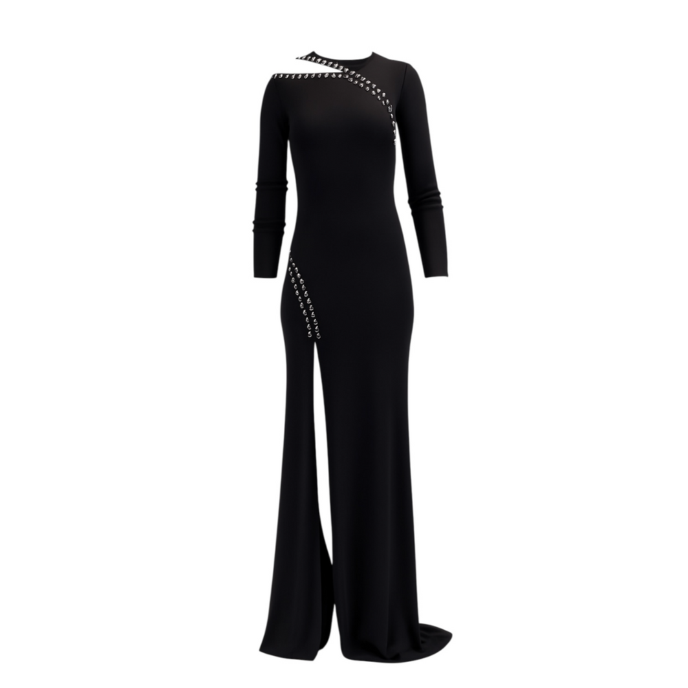 emilio pucci long sleeve gown with lace-up detail