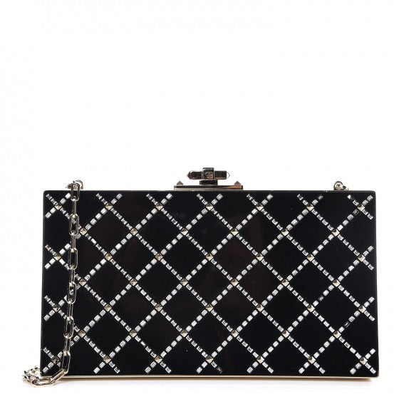 valentino swarovski crystal minaudiere box clutch black