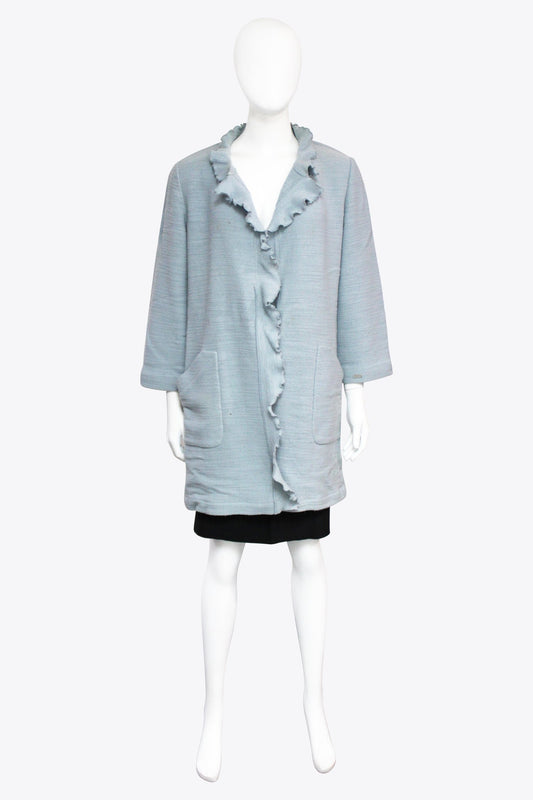 Chanel Blue Knit Cardigan With Ruffles