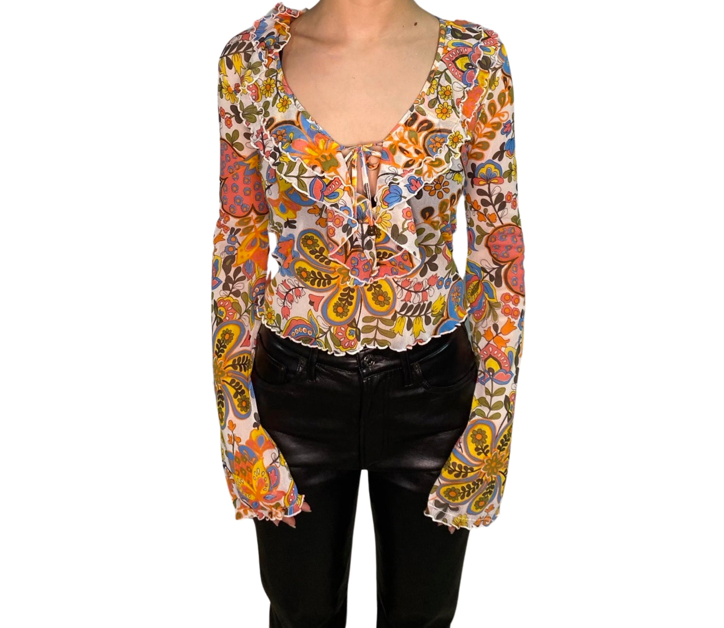 Roberto Cavalli Floral Mesh Longsleeve Top