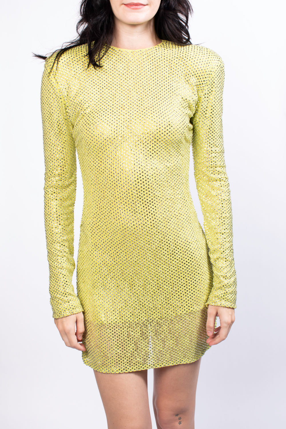 Stella McCartney Yellow Bedazzled Long Sleeve Mini Dress