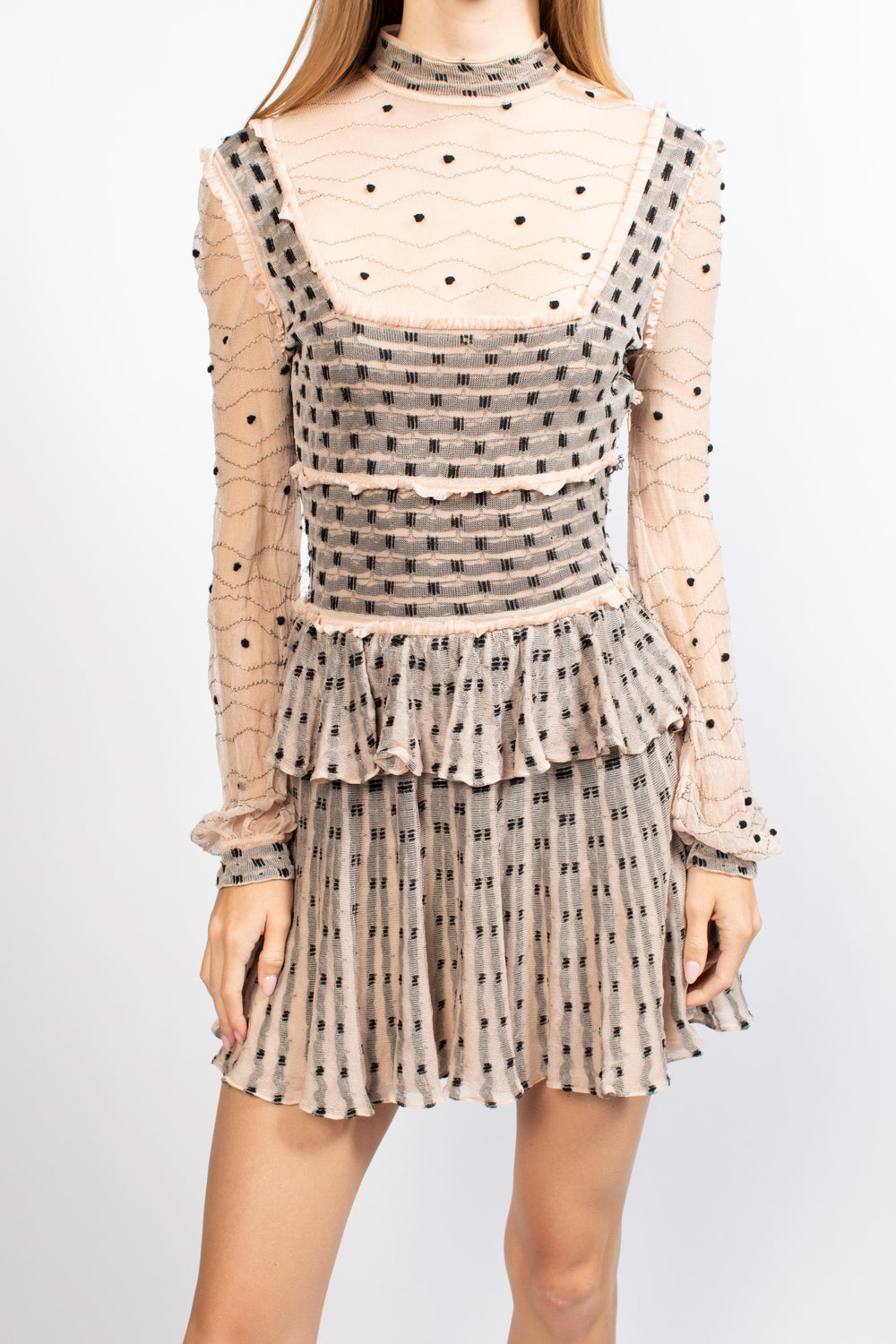 Alexander McQueen Cream Lace Long Sleeve Ruffle Mini Dress