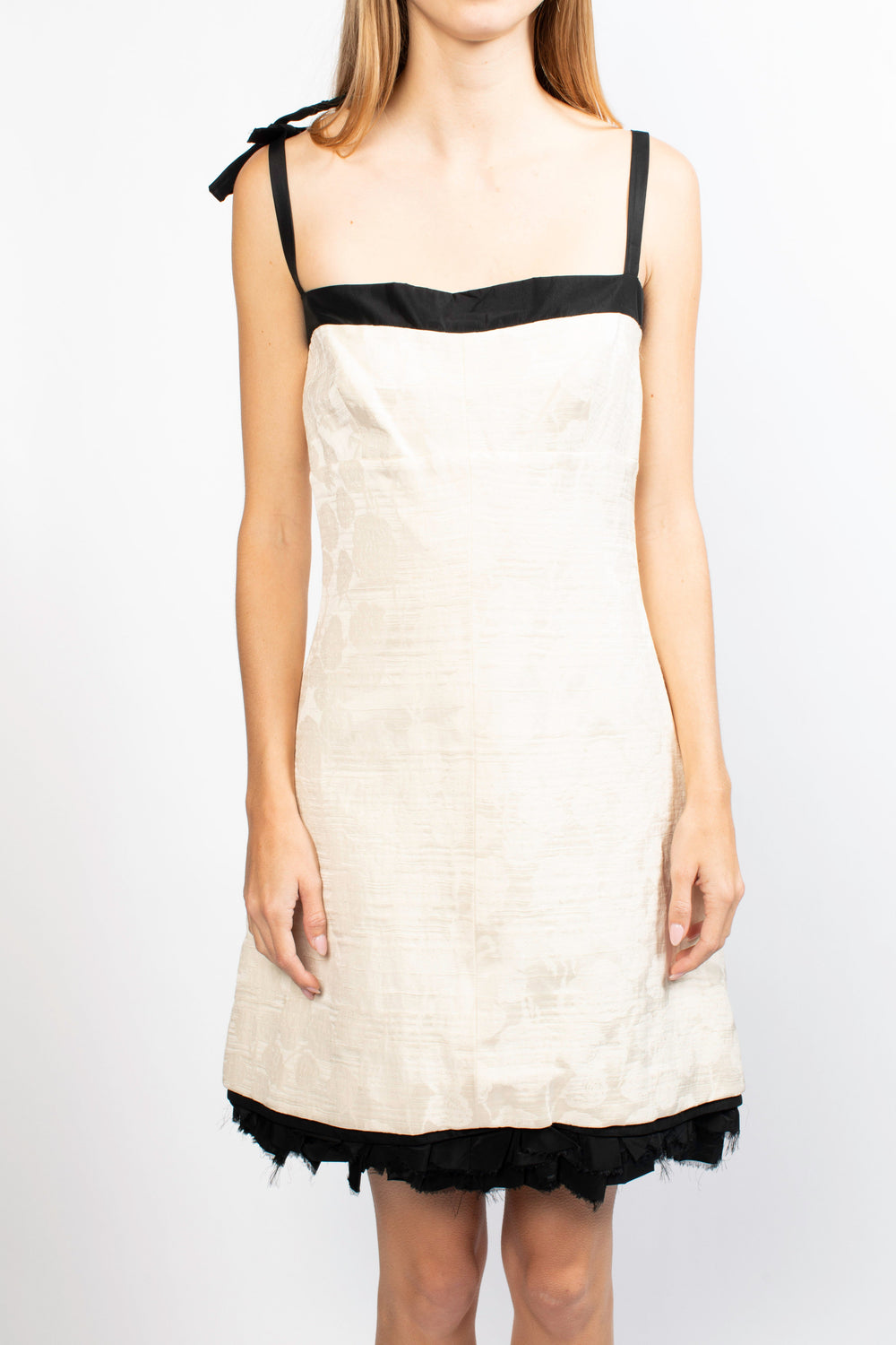 Balenciaga White With Black Accents Dress With Shoulder Bow