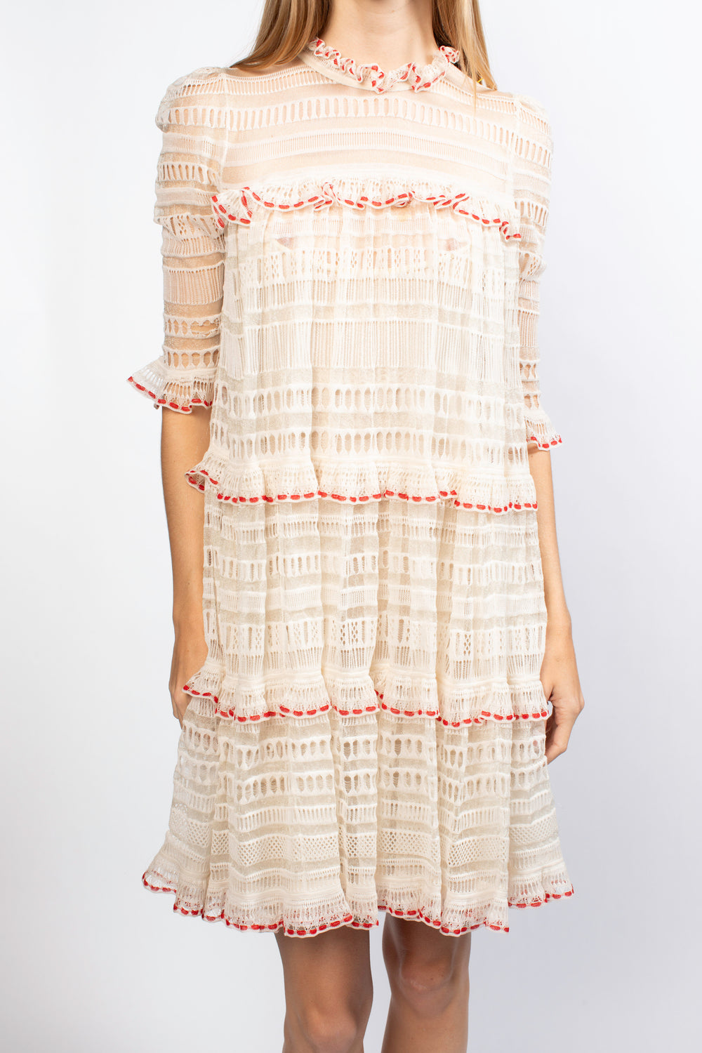 Alexander McQueen Cream Ruffle Quarter Sleeve Mini Dress