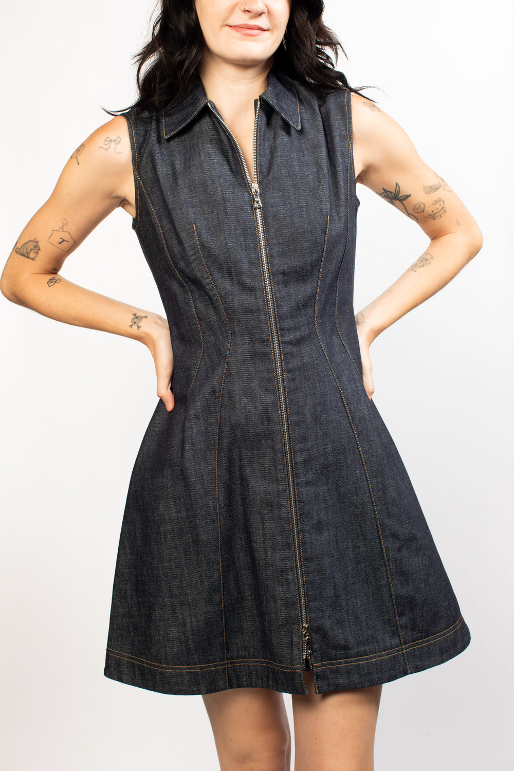 Christian Dior Blue Denim Zip-Up Mini Dress With Collar