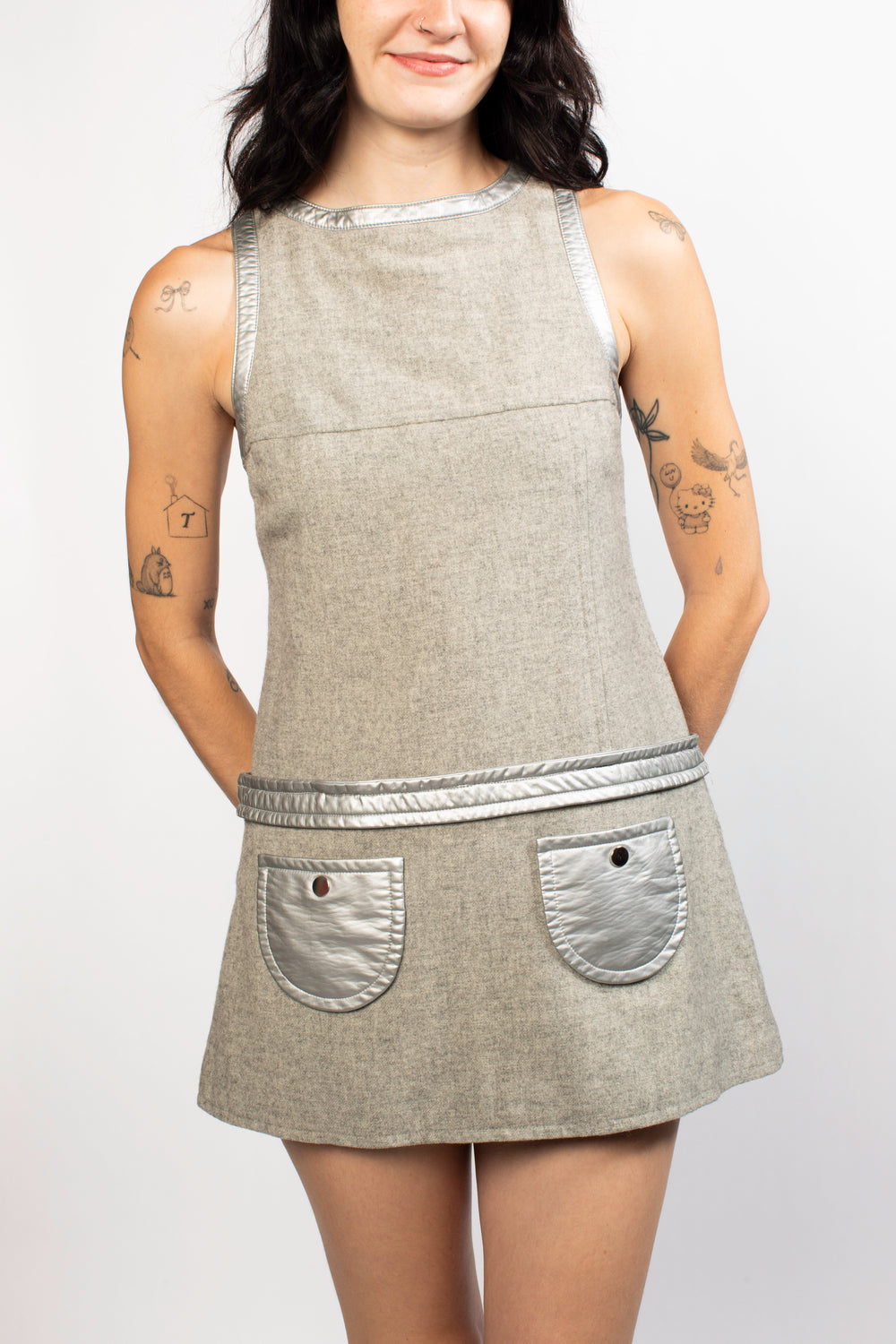 Courreges Silver Mini Dress With Metallic Pocket Detail