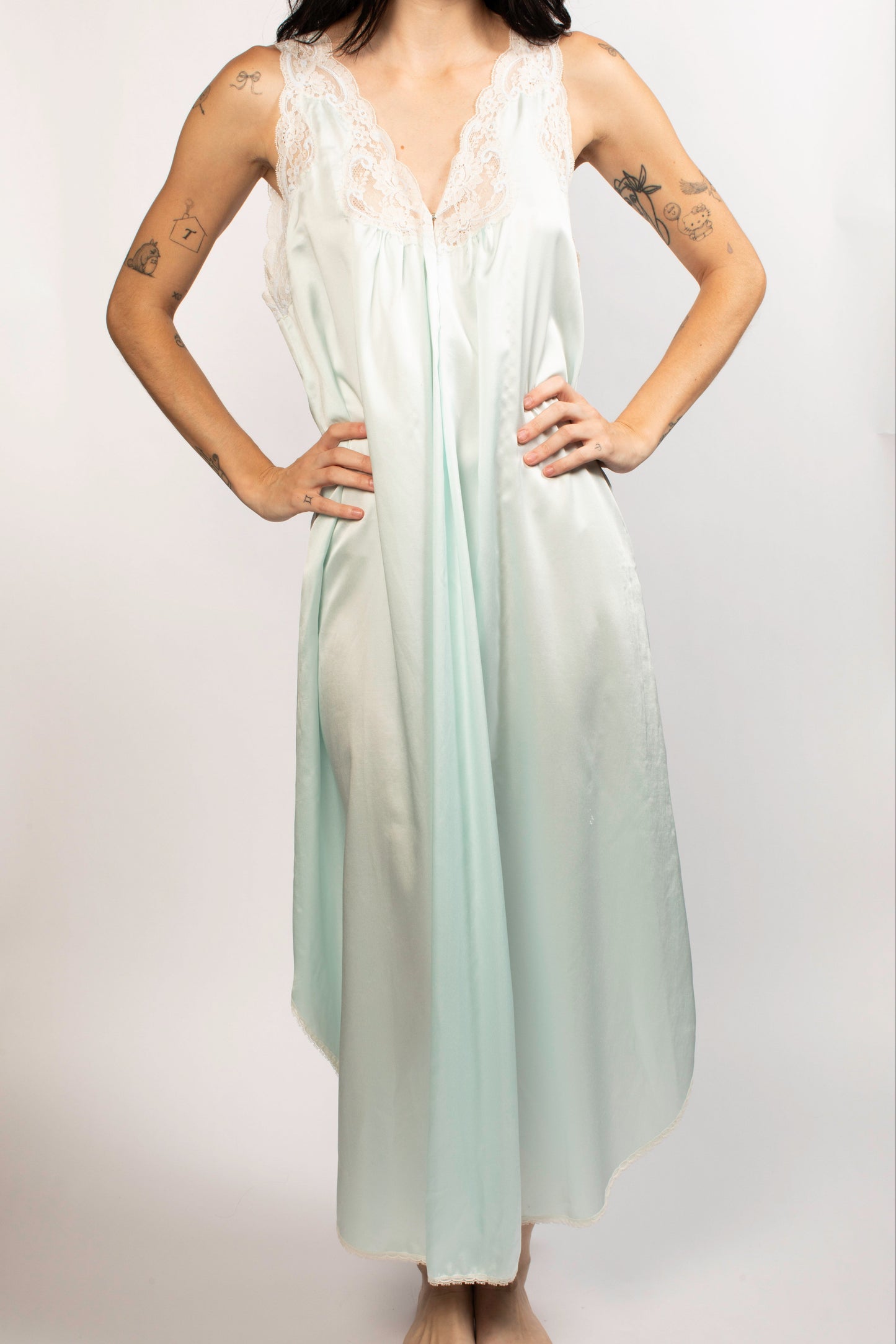 Christian Dior Light Blue Silky Maxi Dress With Lace Detail