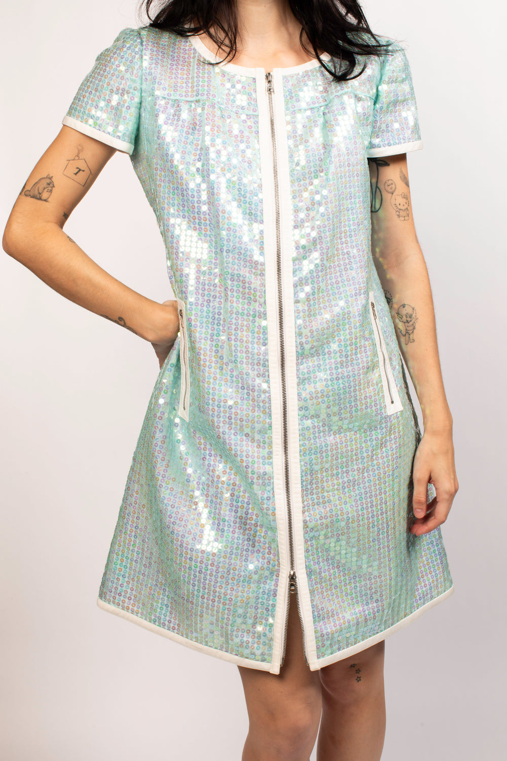 Courreges Blue Sequin Zip-Up Mini Dress