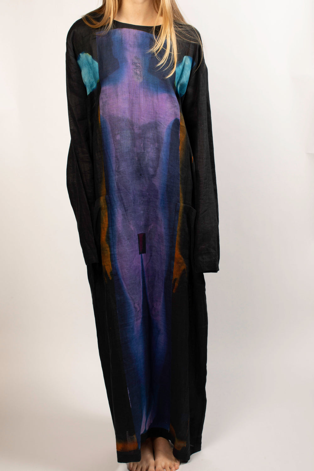 Acne Studios Blue & Black Watercolor Long Sleeve Maxi Dress