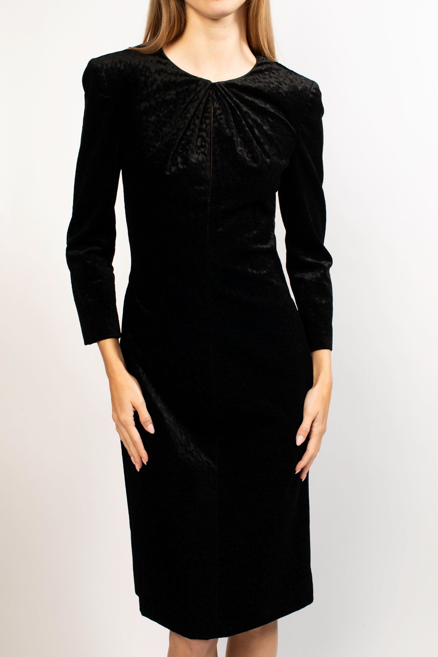 Giorgio Armani Black Velvet Long Sleeve Midi Dress