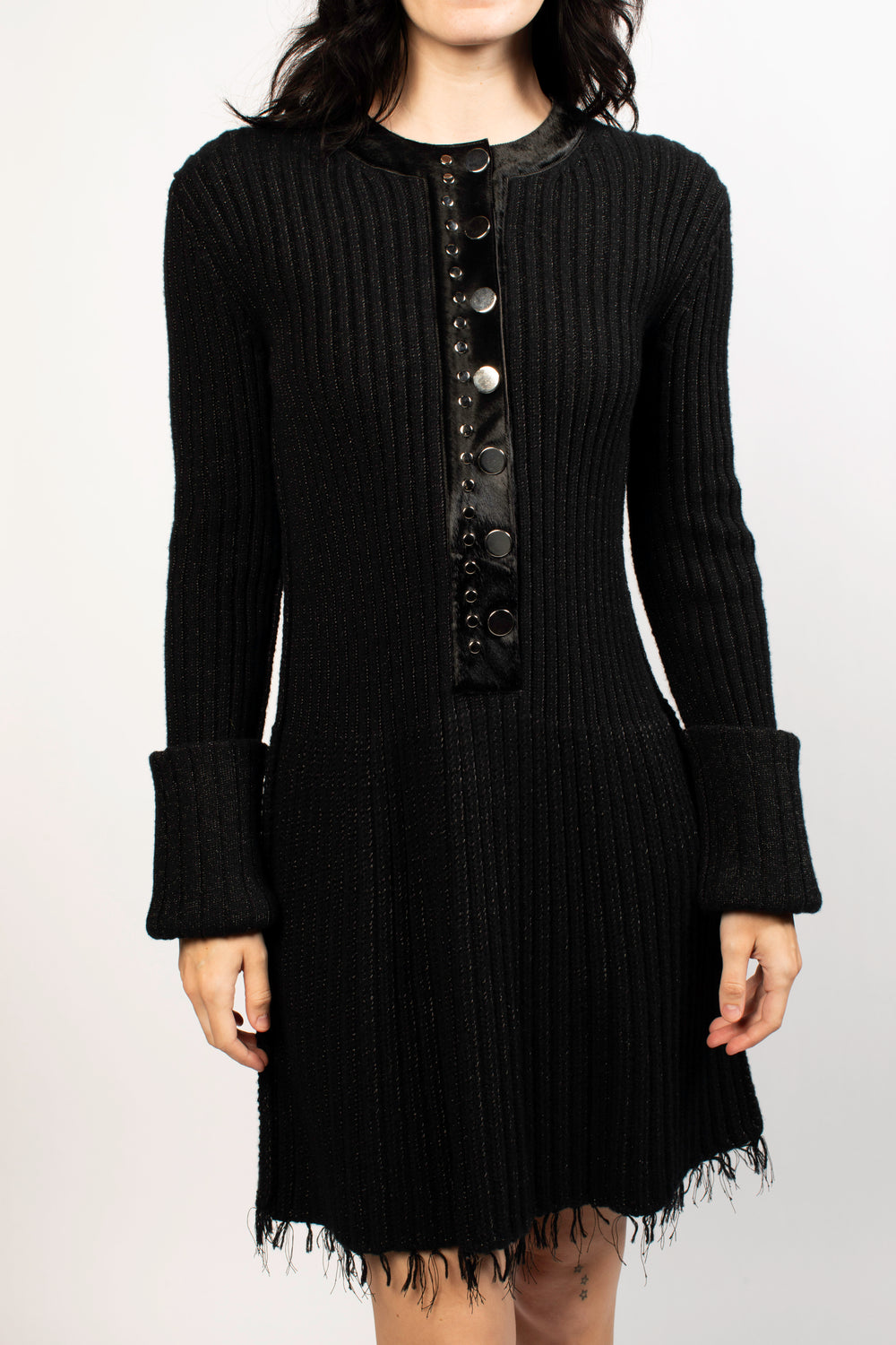 Alessandra Rich Black Long Sleeve Mini Dress With Buttons