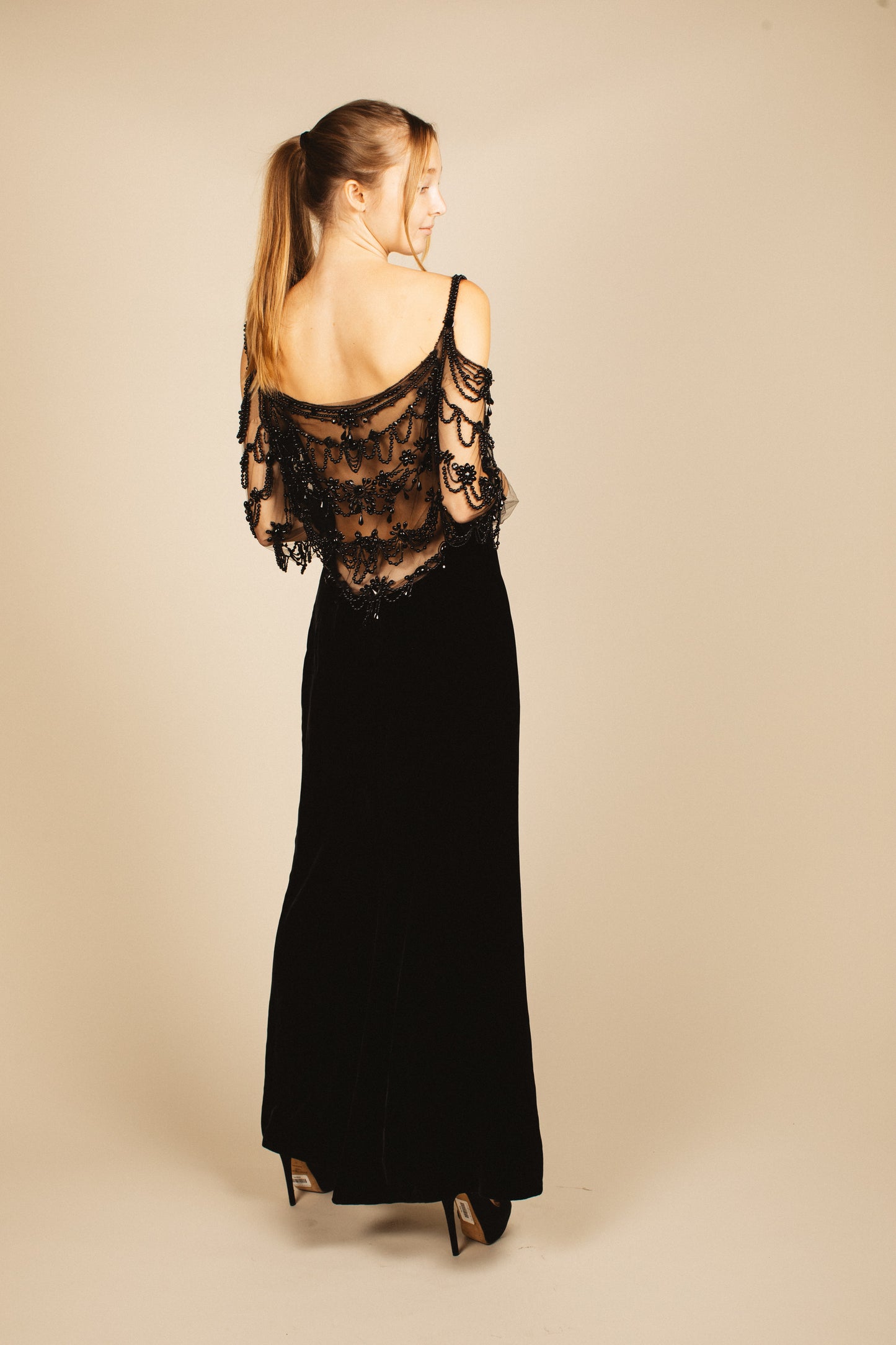 Valentino Black Beaded Velvet Gown