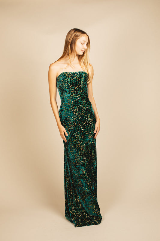 Antonio Berardi Green Snake Pattern Strapless Gown