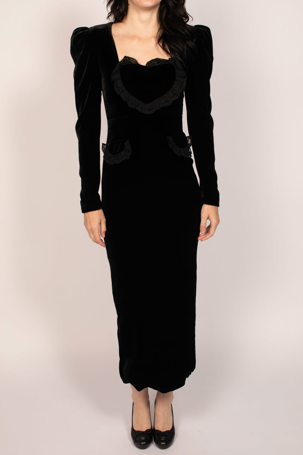 Alessandra Rich Black Velvet Long Sleeve Maxi Dress