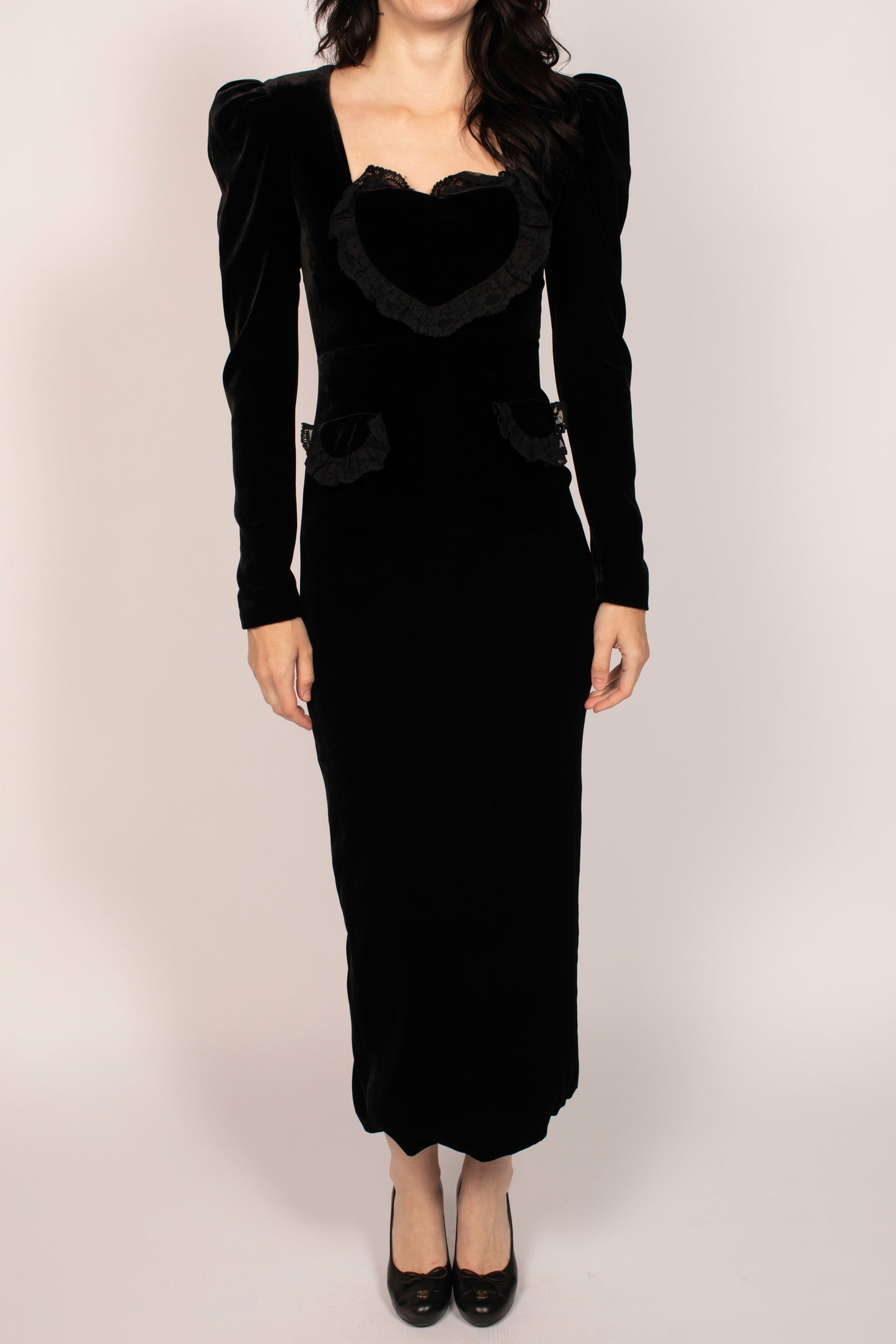 Alessandra Rich Black Velvet Long Sleeve Maxi Dress