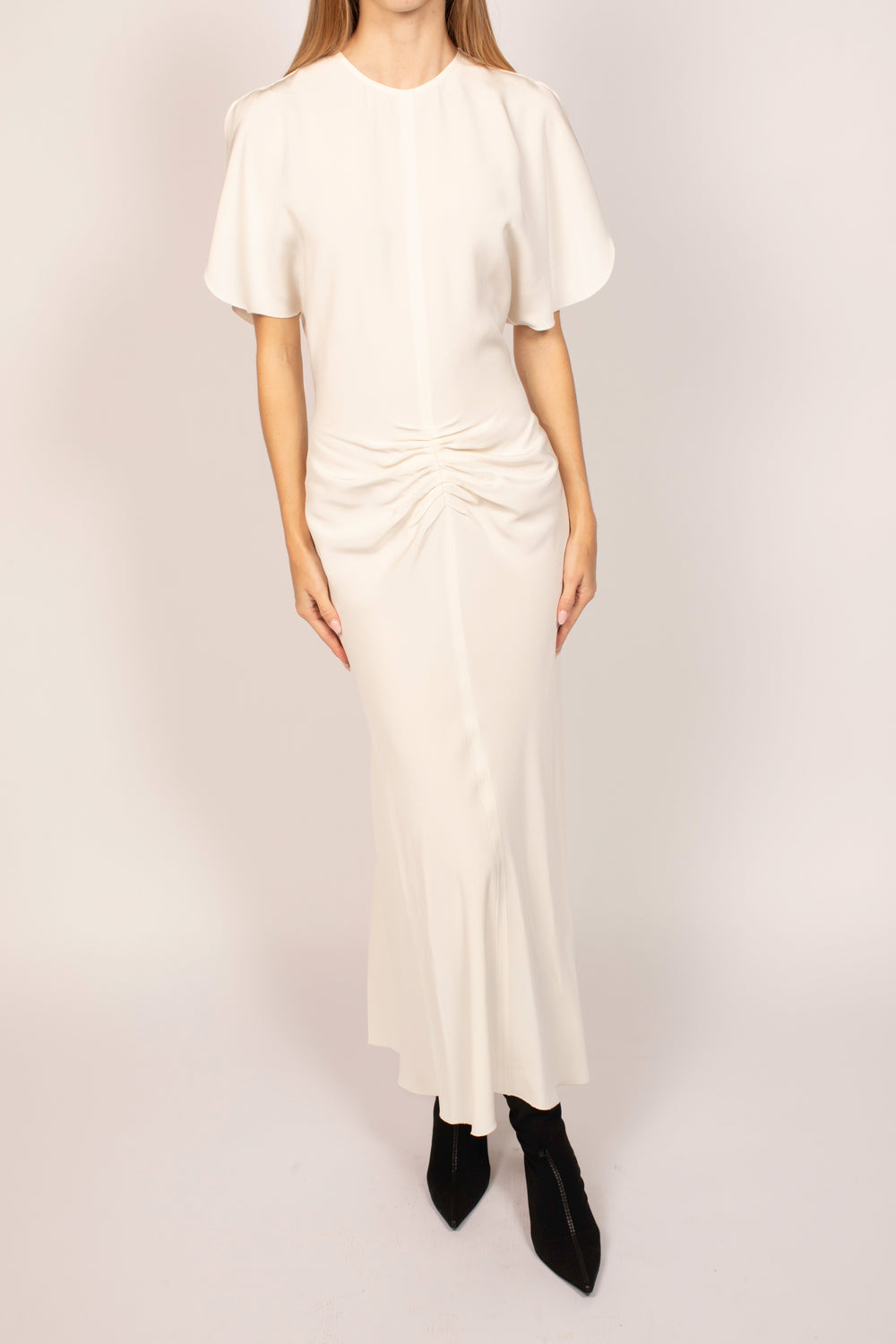 Victoria Beckham White Ruched Maxi Dress