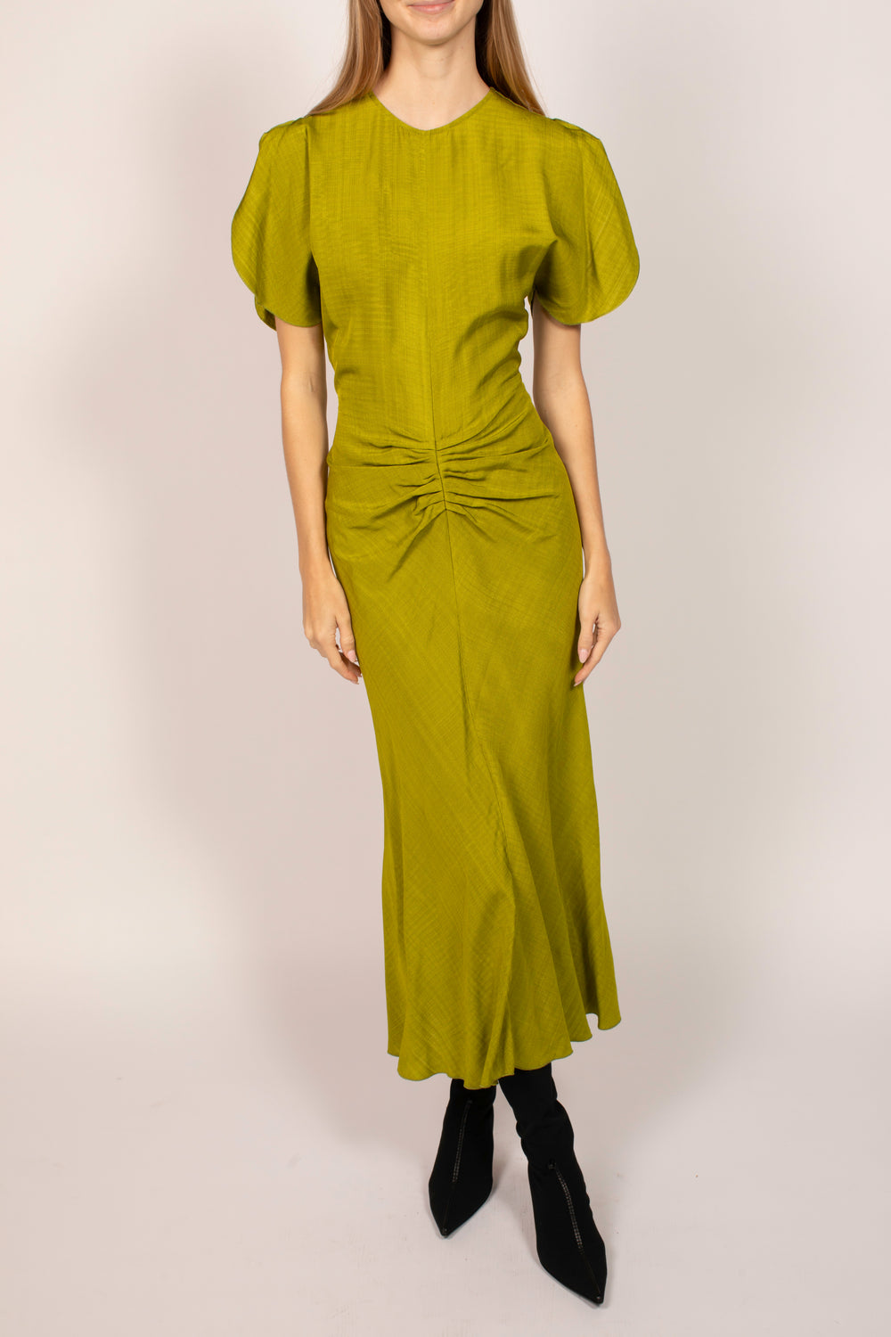 Victoria Beckham Green Ruched Maxi Dress