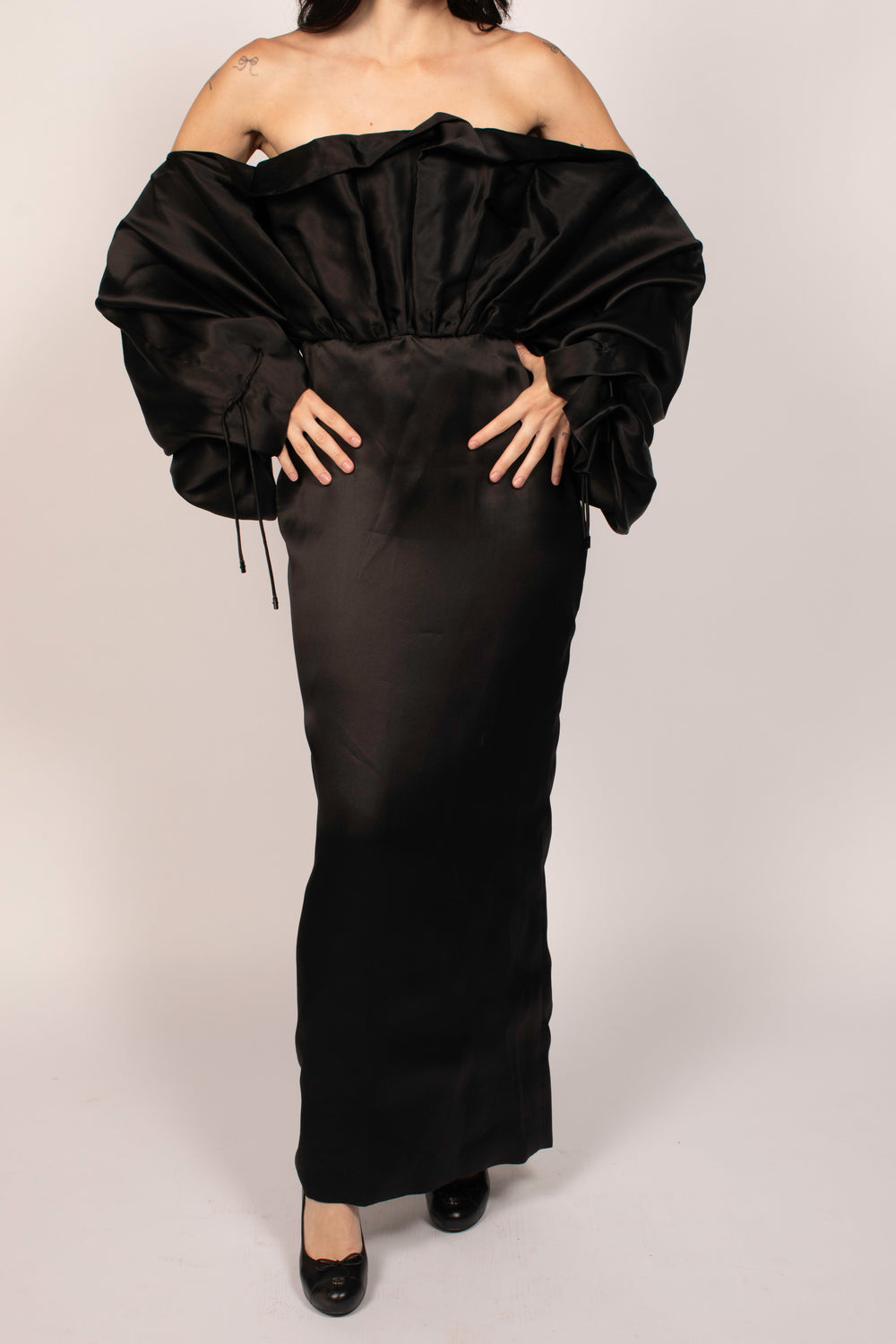 Tom Ford Black Off The Shoulder Puffed Sleeve Gown