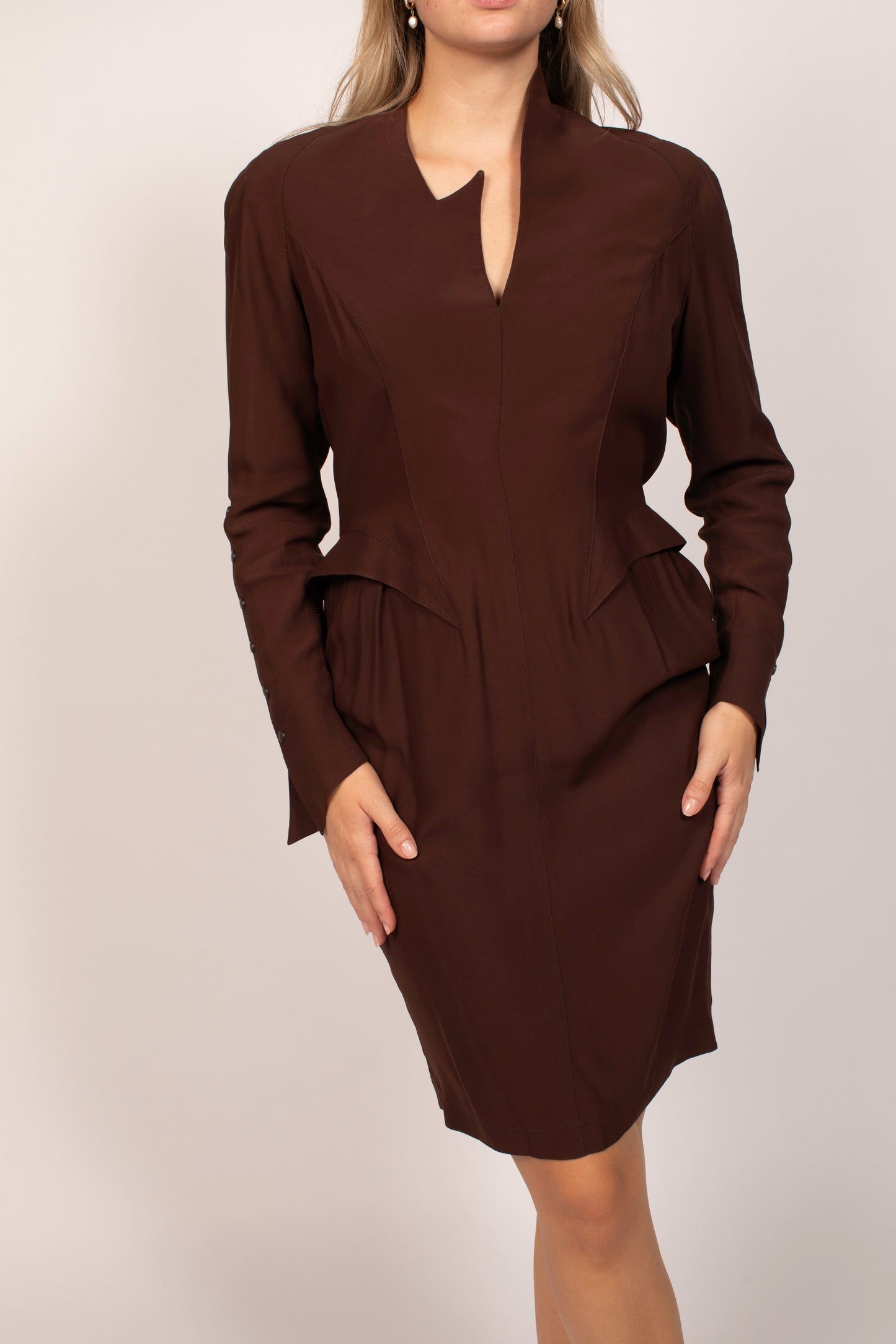 Thierry Mugler Brown Long Sleeve Dress