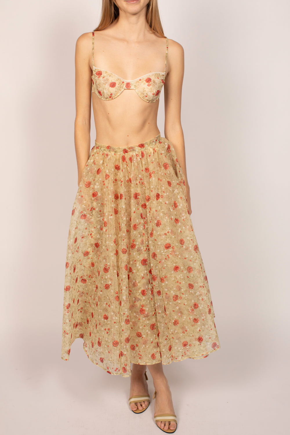 Prada Yellow Floral Bra & Midi Skirt Set