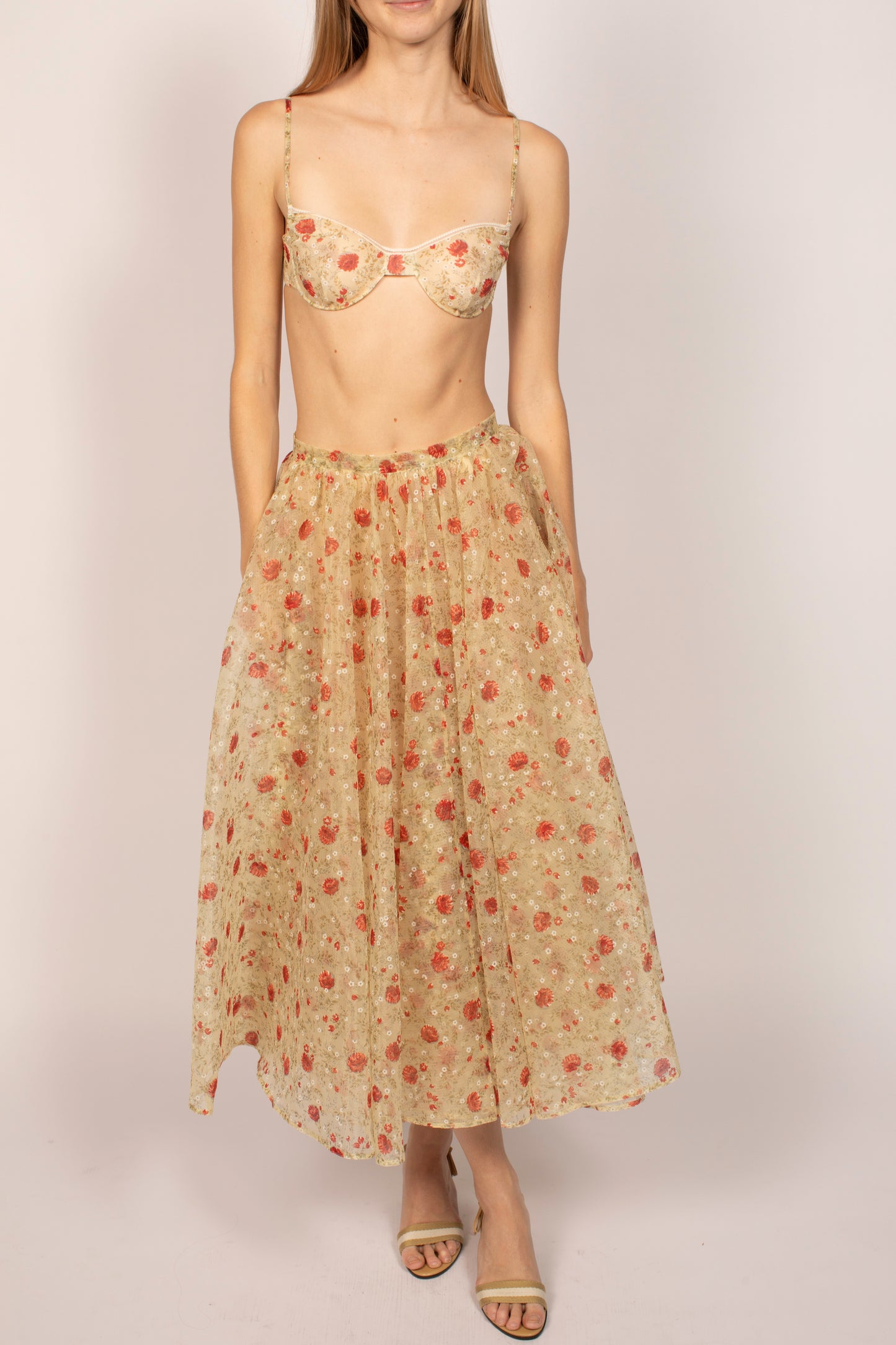 Prada Yellow Floral Bra & Midi Skirt Set