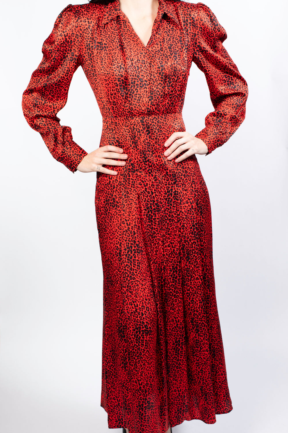 Alessandra Rich Red Cheetah Long Sleeve Maxi Dress
