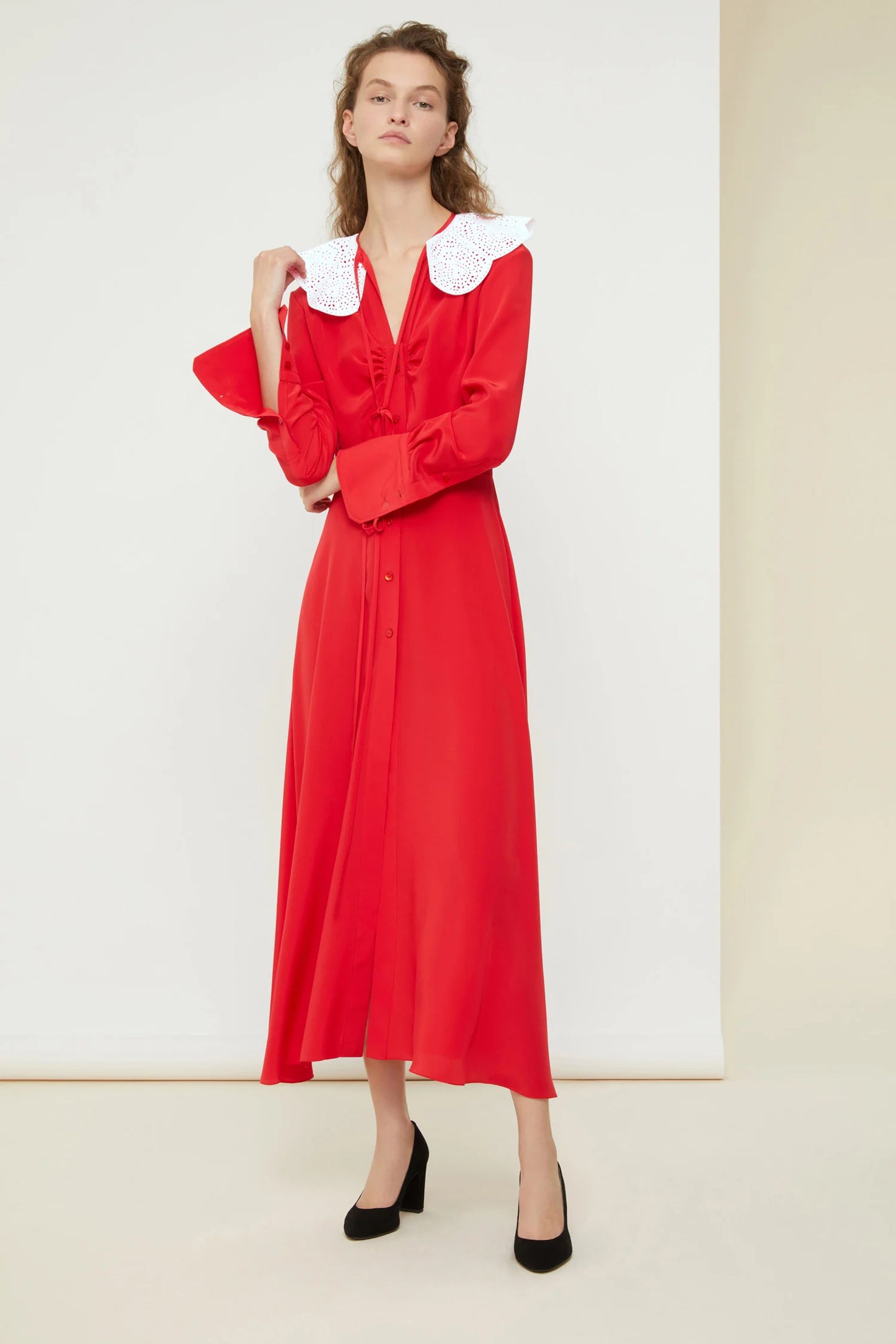 Patou Red Dress White Collar