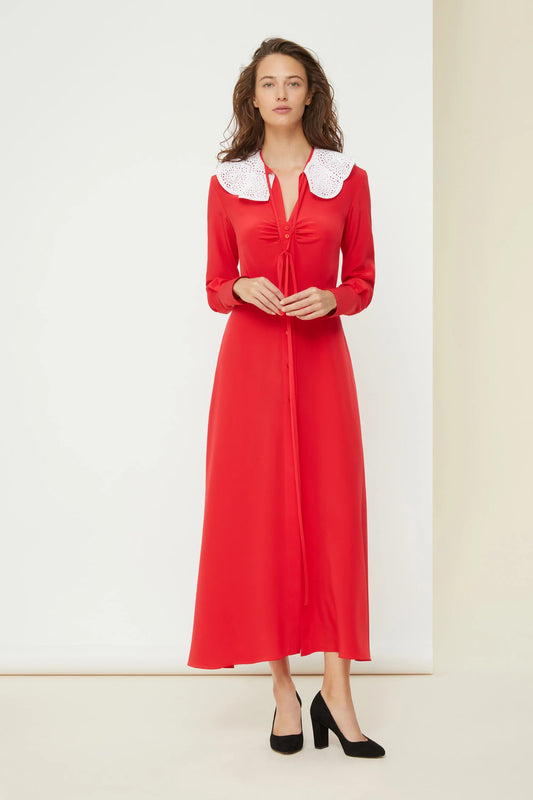 Patou Red Dress White Collar