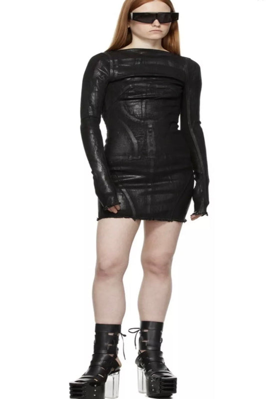 Rick Owens Black Denim Long Sleeve Mini Dress