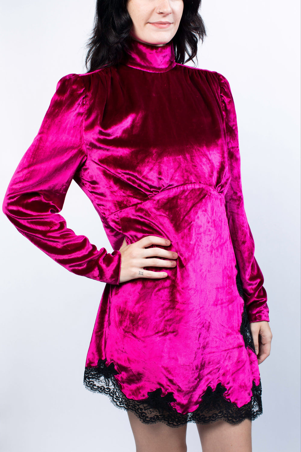 Alessandra Rich Pink Velvet Long Sleeve Mini Dress