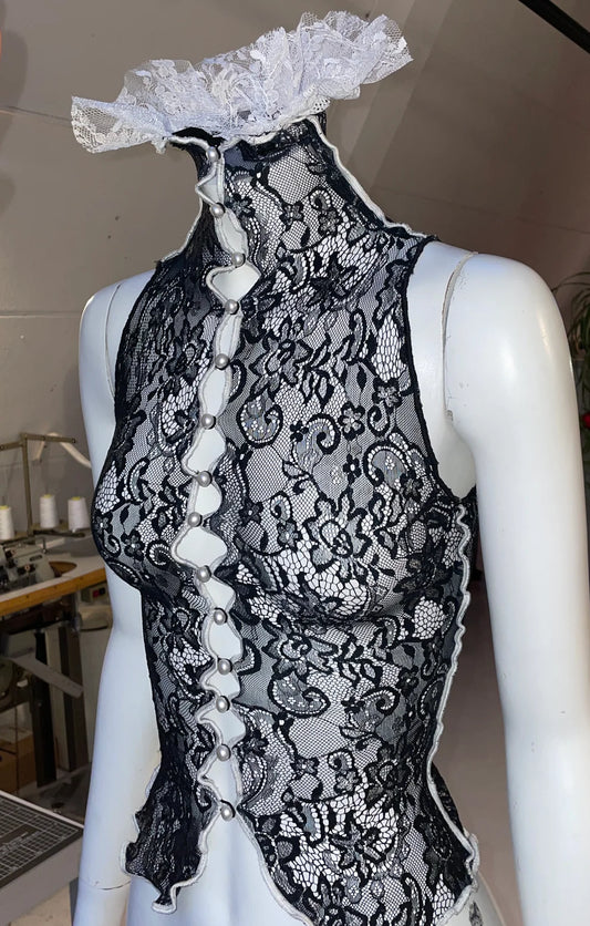 Sky Starsigns Black Sleeveless Lace Corset Turtleneck