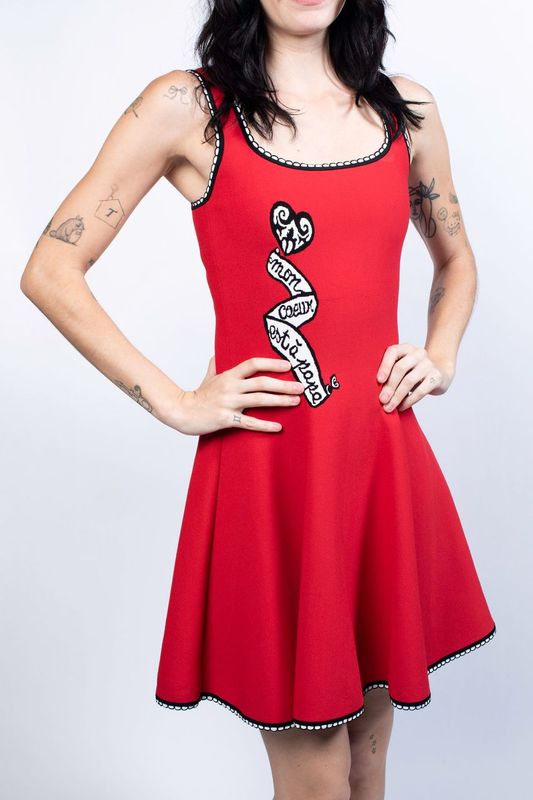 Alaia Red Fit n' Flare Mini Dress With Heart Design