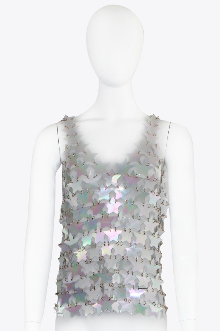 Paco Rabane Silver Star Sequin Top