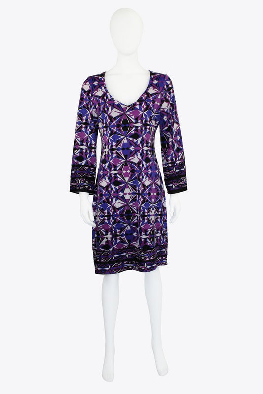 Emilio Pucci Purple Geometric Print Long Sleeve Dress