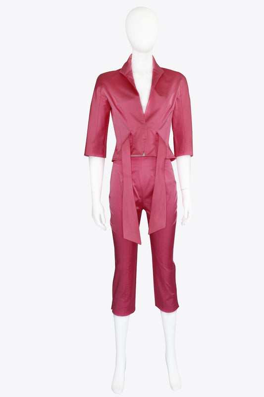 Mugler Pink Top With Tie & Matching Capri Pants Sets