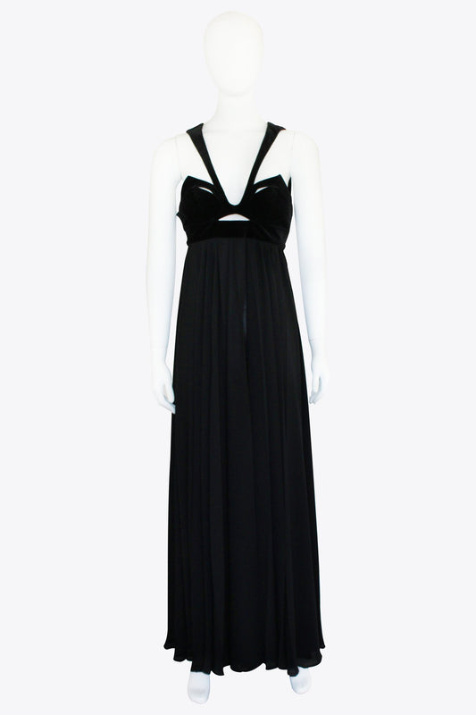 Thierry Mugler Black Gown with Velvet Bust & Cuouts