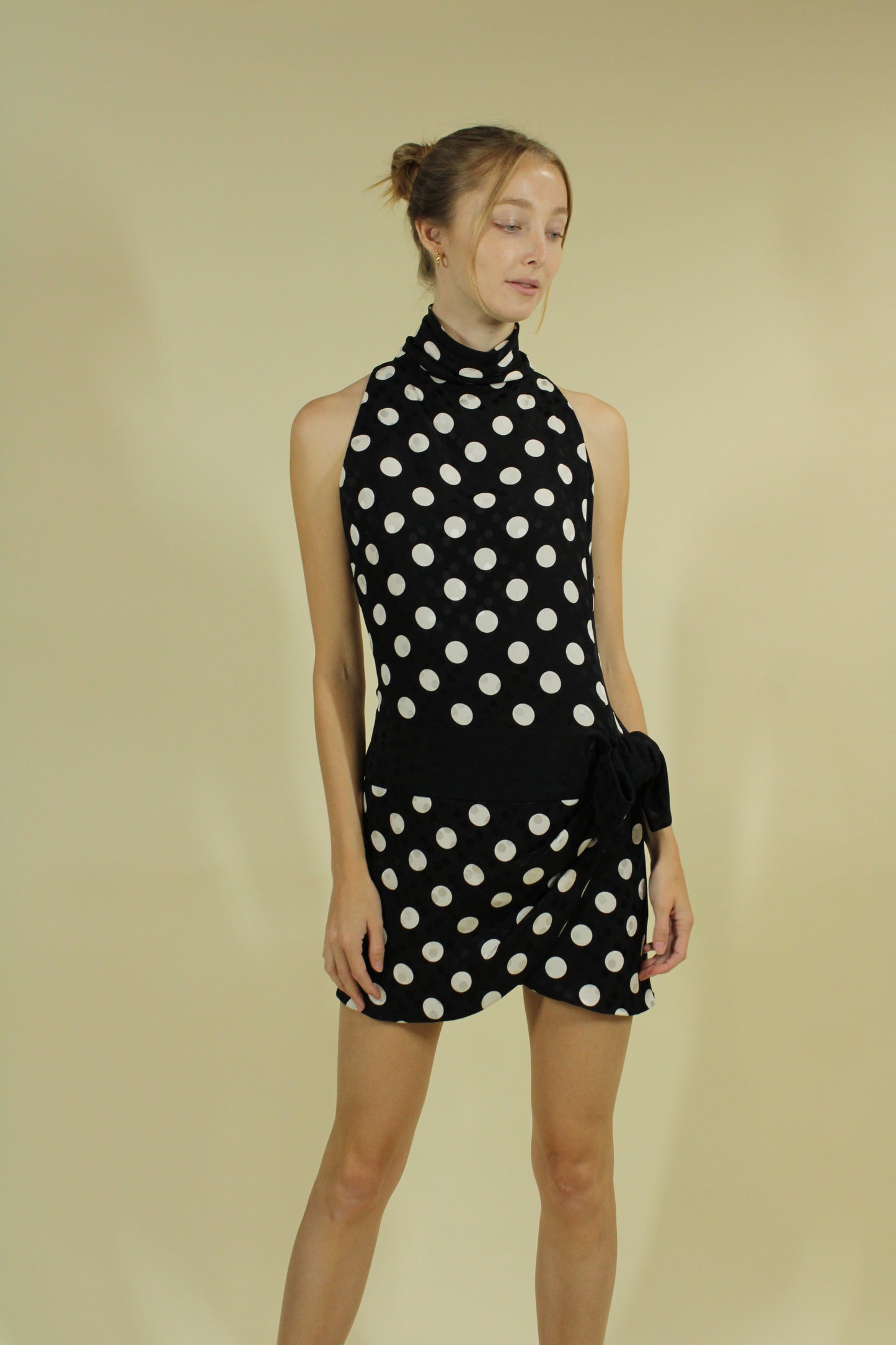 Valentino Black & White Polka Dot High Neck Dress