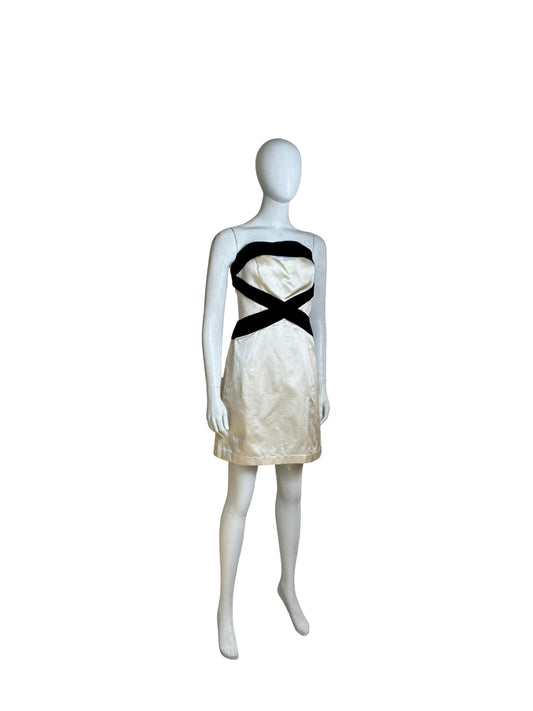 Mugler White and Black Strapless Dress