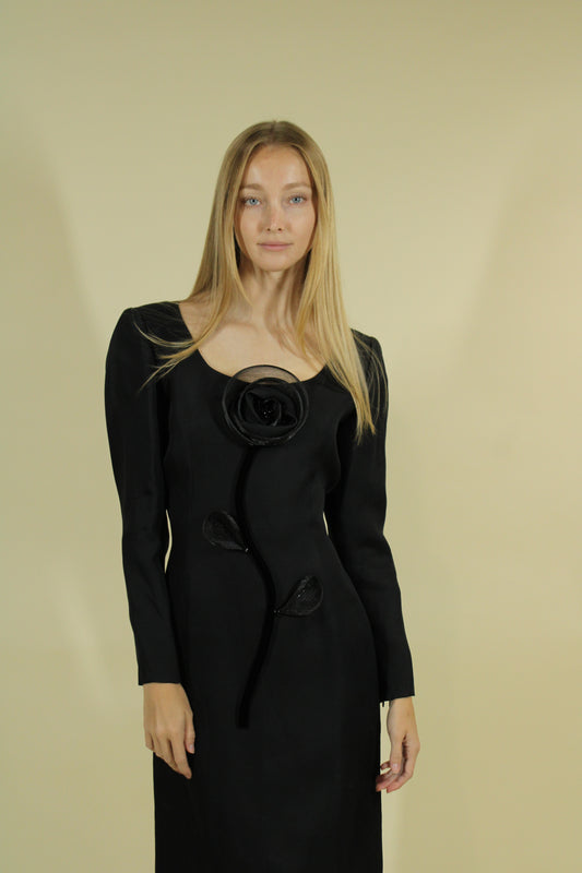 Givenchy Black Long Sleeve Flower Dress