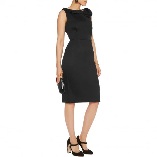 Valentino Black Sleeveless Midi Dress With Rose Detail