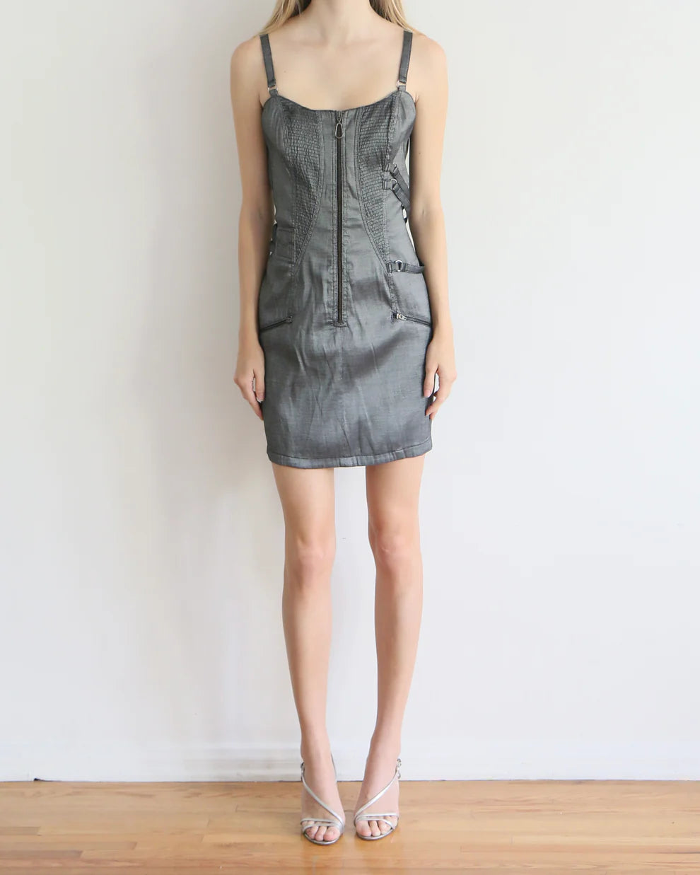 Versace Silver Grey Utility Mini Dress