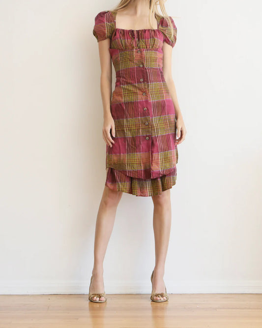 Vivienne Westwood Purple Brown Plaid Peasant Dress